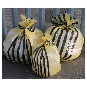 Clinical Tiger Striped Waste Sacks - 20L - Yellow
