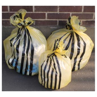 Clinical Tiger Striped Waste Sacks - 30L - Yellow