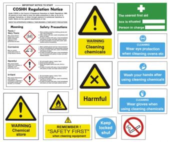 Safe Use and Storage of Cleaning Chemicals Pack - 12 Signs
