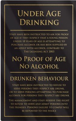 Under Age Drinking Rigid Sign - Rounded Corners - Black / Gold