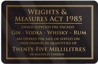 ﻿Weights & Measures Act Rigid Sign - Rounded Corners - 25ml - Black / Gold﻿