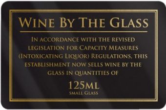 Wine By The Glass Rigid Sign - Rounded Corners - 125ml - Black / Gold