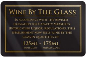 Wine By The Glass Rigid Sign - Rounded Corners - 125ml / 175ml - Black / Gold