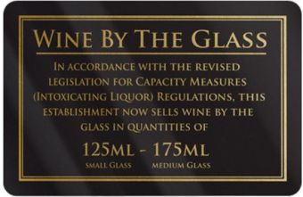 Wine By The Glass Rigid Sign - Rounded Corners - 175ml / 250ml - Black / Gold