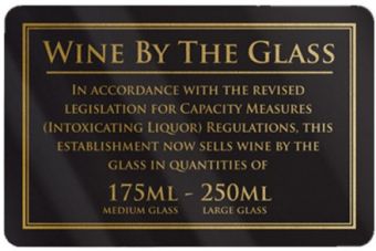 Wine By The Glass Rigid Sign - Rounded Corners - 125ml / 175ml / 250ml - Black / Gold