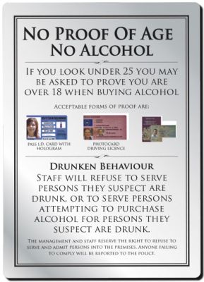 Under Age Drinking Rigid Sign - Rounded Corners - Silver / Black