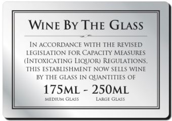 Wine By The Glass Rigid Sign - Rounded Corners - 175ml / 250ml - Silver / Black