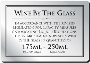 Wine By The Glass Rigid Sign - Rounded Corners - 125ml / 175ml / 250ml - Silver / Black