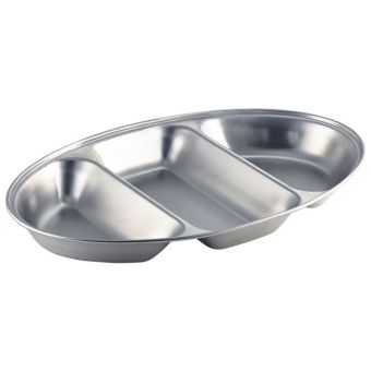 GenWare Stainless Steel 3-Division Oval Vegetable Dish - 35cm