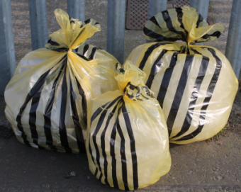 Clinical Tiger Striped Waste Sacks - 90L - Yellow